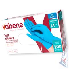 LUVA NITRILICA M AZUL S/PO C/100 VABENE