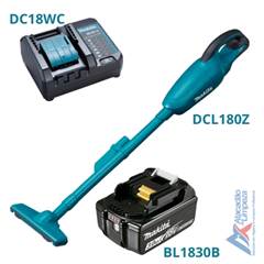 ASPIRADOR A BATERIA DCL180Z + BATERIA BL1830B + CARREGADOR DC18WC MAKITA